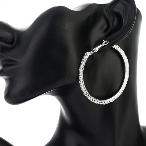 Silver Tone Crystal Earrings - Picture 4 of 4